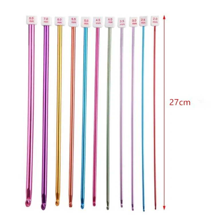 CH014 11Pcs 27cm Crochet Hooks Tunisian Afghan Knitting Needles Set Household Handmade Knitting Crochet Tool, 2mm - 8mm