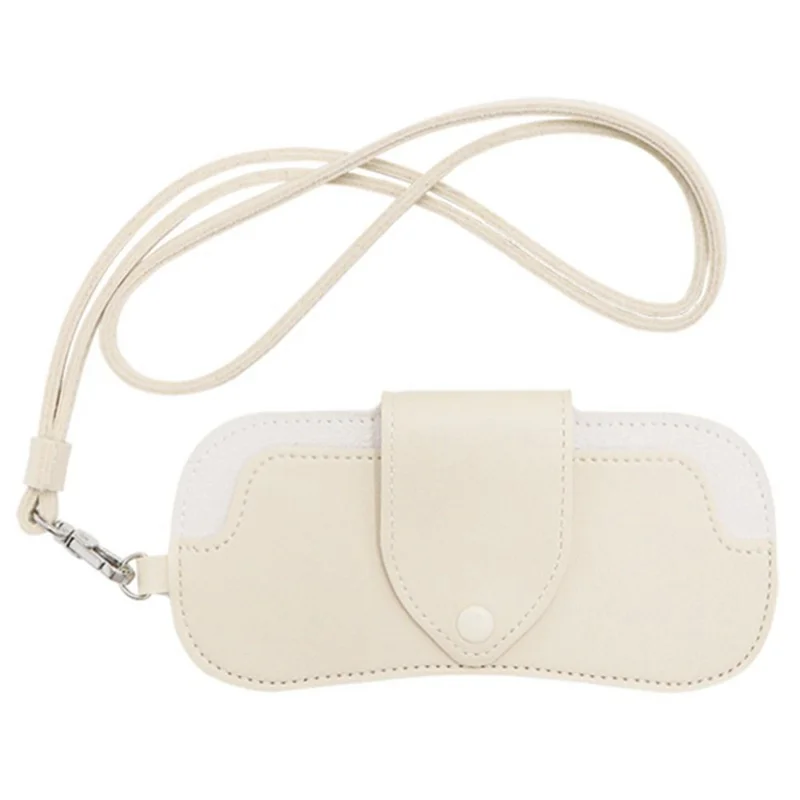 Portable Eyeglass Case Neck Hanging Sunglasses Holder PU Leather Reading Glasses Storage Pouch - Beige
