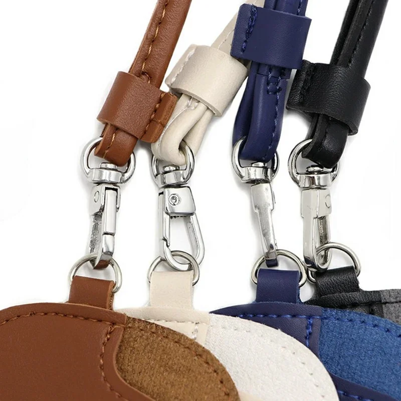 Portable Eyeglass Case Neck Hanging Sunglasses Holder PU Leather Reading Glasses Storage Pouch - Beige