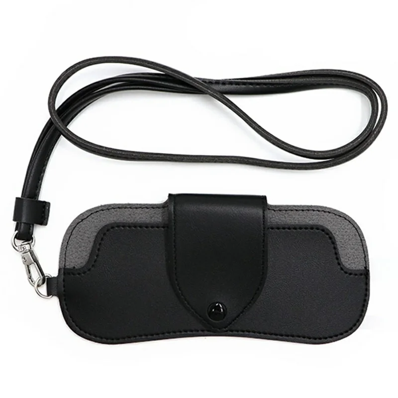 Portable Eyeglass Case Neck Hanging Sunglasses Holder PU Leather Reading Glasses Storage Pouch - Black