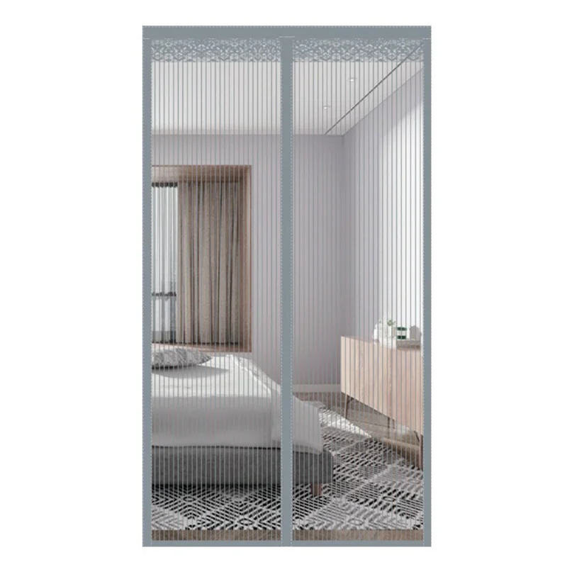 95 x 210cm Magnetic Screen Door for Bedroom Patio Mosquito Mesh Curtain No Drill Installation - Grey Stripe