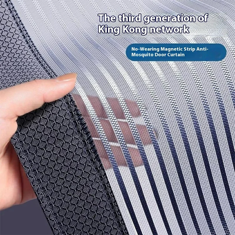 95 x 210cm Magnetic Screen Door for Bedroom Patio Mosquito Mesh Curtain No Drill Installation - Grey Stripe