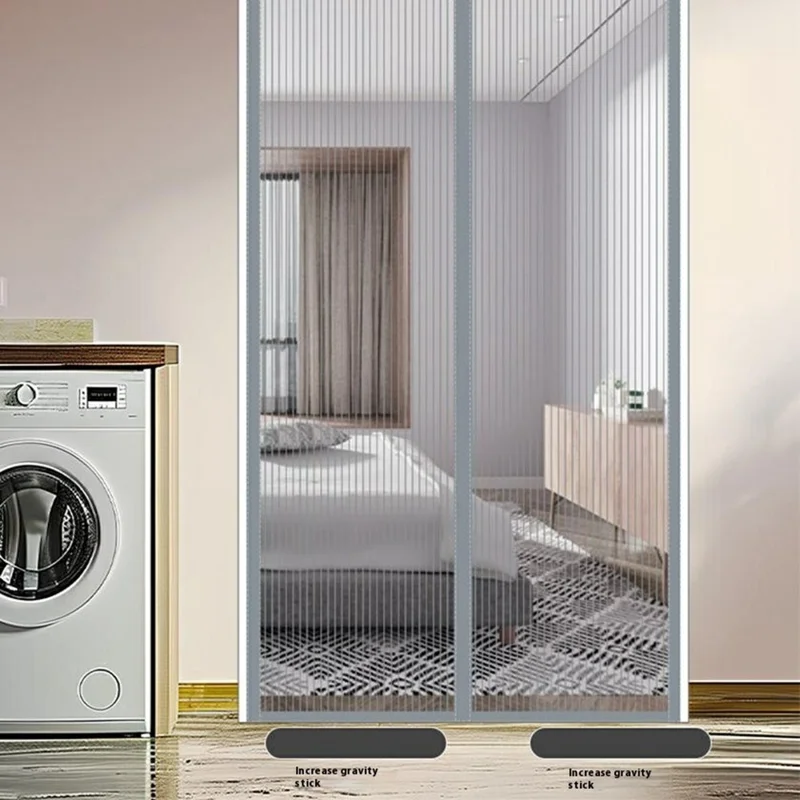 100 x 210 cm Magnetische Fliegengittertür für Schlafzimmer und Patio - Mückenschutz-Vorhang ohne Bohren - Grau gestreift