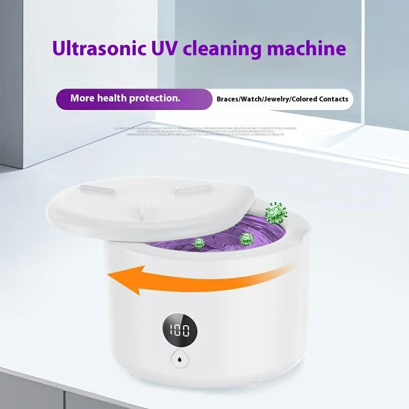 SL103B 4 Modes Ultrasonic Cleaner for Dentures Contact Lenses Jewelry Watch UV Sterilizer, EU Plug - White
