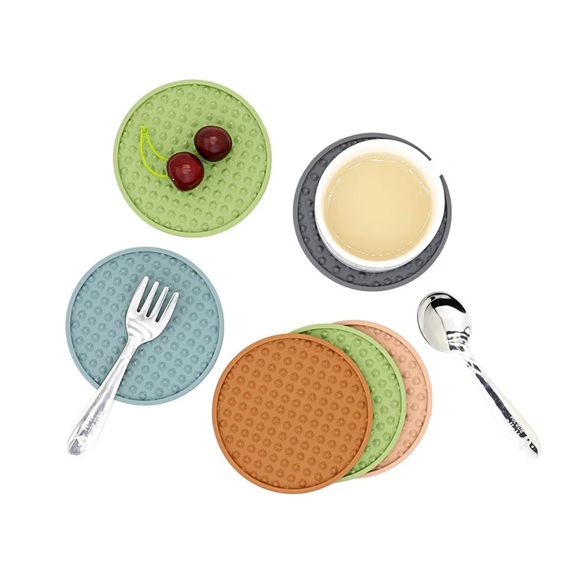 Conjunto de 6 Porta-copos de Silicone com Suporte de Metal, 10 cm de Diâmetro, Resistentes ao Calor e Antiderrapantes - Pentágono / Verde Feijão