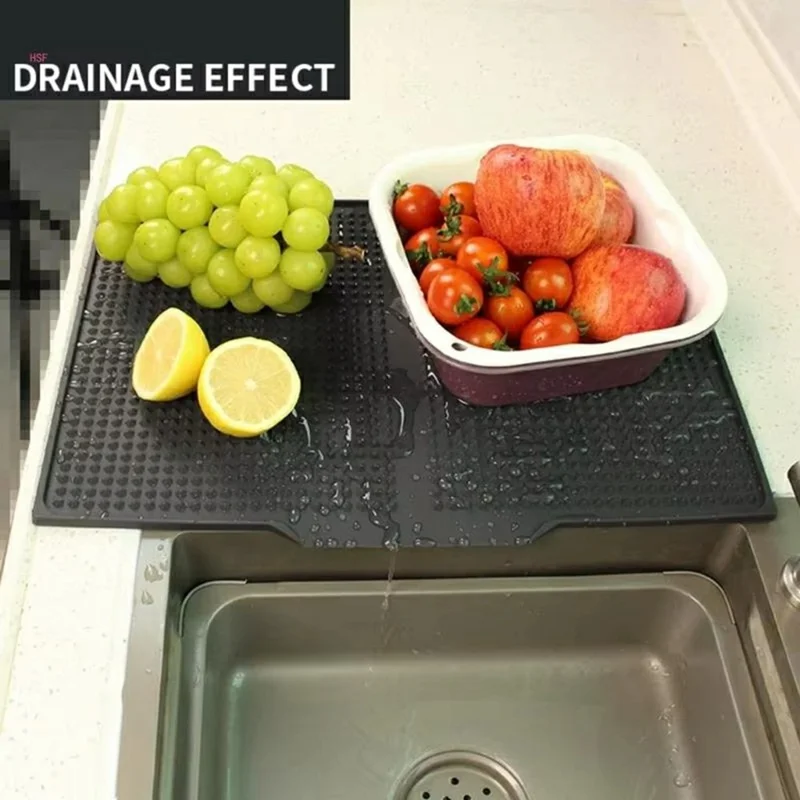 Tapete de Silicone para Cozinha 45 x 30cm - Protetor de Bancada Antiderrapante Resistente ao Calor com Listras - Cinza Escuro