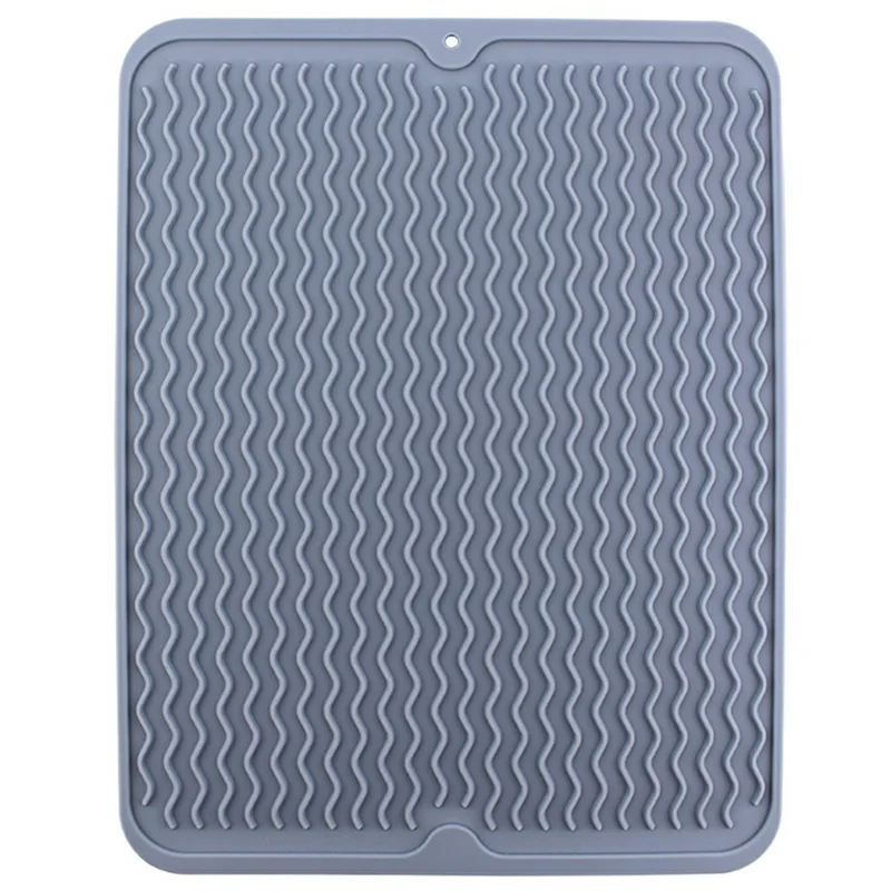 Tapete de Silicone de 40 x 30 cm com Padrão de Ondas para Escorrimento, Resistente ao Calor e Antiderrapante - Cinza Escuro