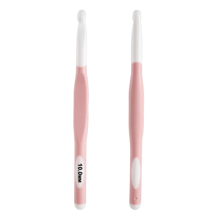 CH138-2 1 Stück 10mm Garn Häkelnadel Weberei Häkelnadel Stricknadel mit weichem Griff DIY Craft-Tool - Pink