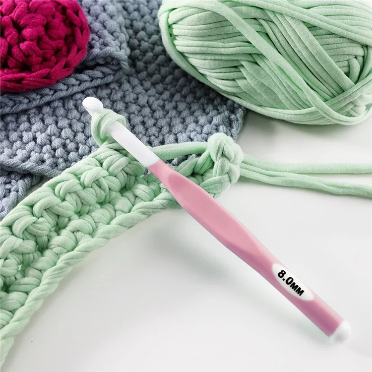 CH138-2 1 Stück 10mm Garn Häkelnadel Weberei Häkelnadel Stricknadel mit weichem Griff DIY Craft-Tool - Pink