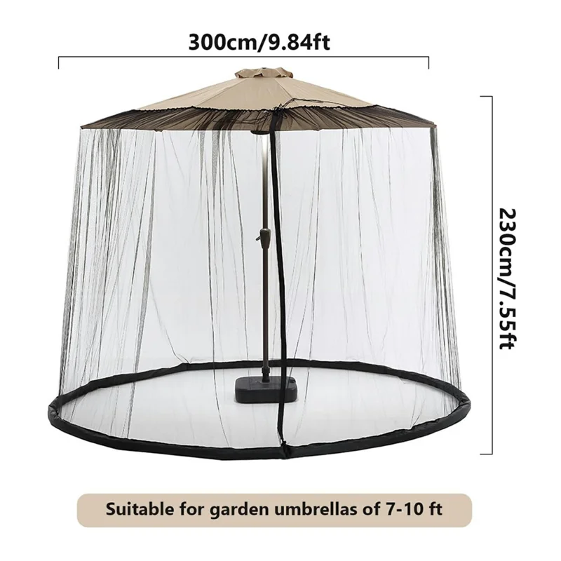 300 x 230cm Mosquito Netting Canopy Anti Insect Umbrella Mesh Cover for Outdoor Patio - Black