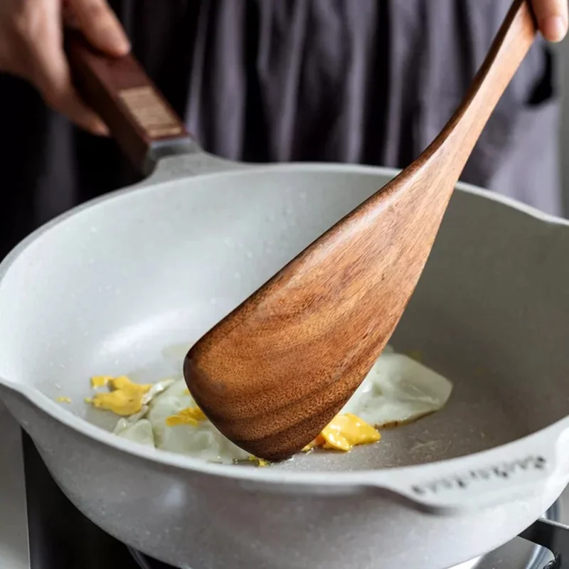 Juego de 6 Piezas de Utensilios de Cocina de Madera de Acacia Cuchara de Sopa Espátula Tenedor de Ensalada Herramientas de Cocina para el Hogar (Sin BPA, Sin FDA)