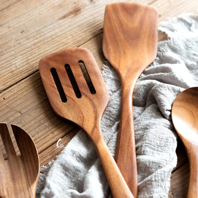 8Pcs / Set Acacia Wood Kitchen Utensil Soup Spoon Spatula Skimmer Spoon Salad Fork Cooking Tools (BPA Free, No FDA)