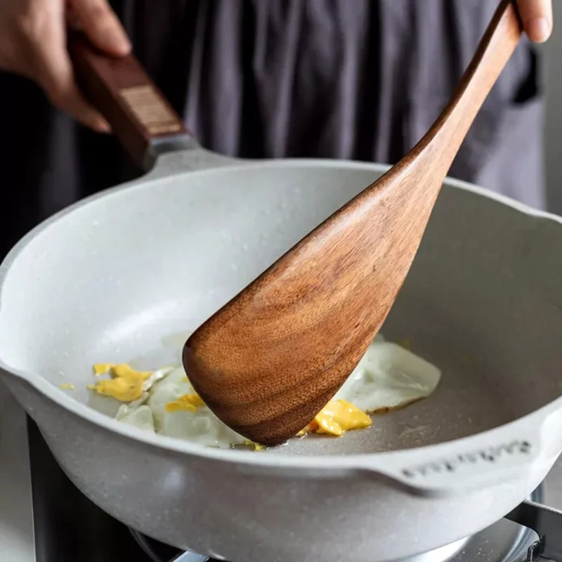 Juego de 10 Utensilios de Cocina de Madera de Acacia: Cucharón, Espátula, Tenedor de Ensalada, Espumadera, Cuchara para Fideos y Herramientas de Cocina (Libre de BPA, Sin FDA)