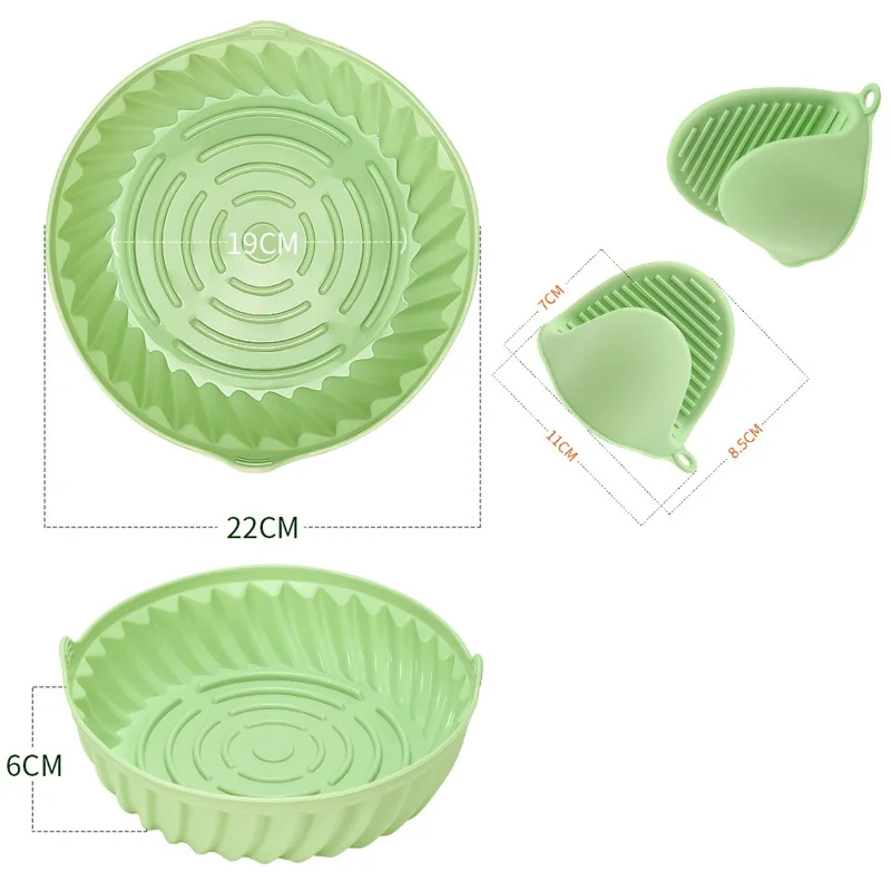 22cm Air Fryer Oven Silicone Baking Pan Heat Resistant Foldable Round Cake Mold with Hand Clamps (BPA Free, FDA Certified) - Style 2