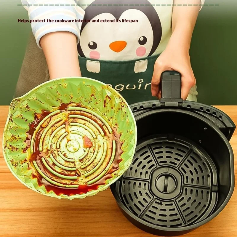 22cm Air Fryer Oven Silicone Baking Pan Heat Resistant Foldable Round Cake Mold with Hand Clamps (BPA Free, FDA Certified) - Style 2