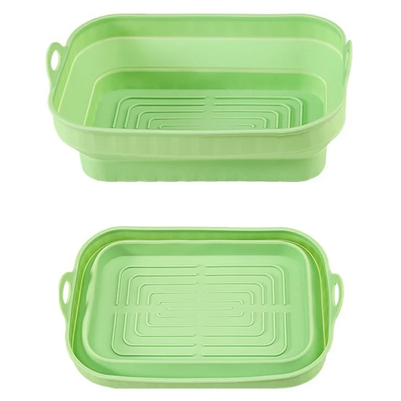 Rectangle Air Fryer Oven Silicone Baking Pan Heat Resistant Foldable Cake Mold (BPA Free, FDA Certified) - Cyan