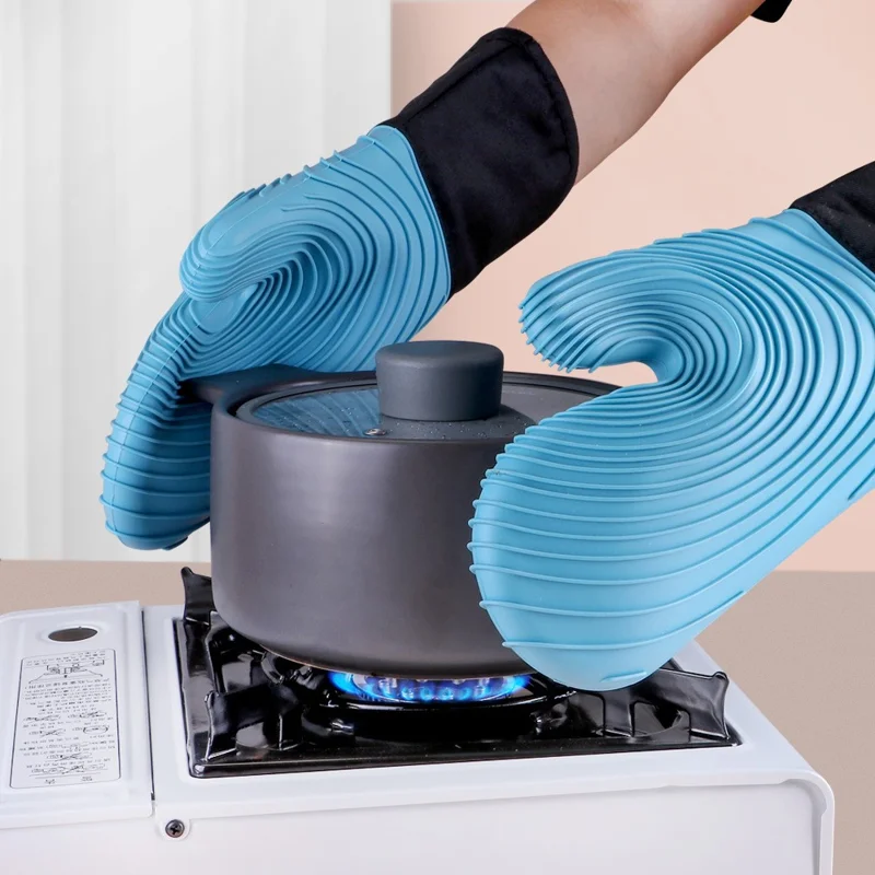 1 Paio di Guanti in Silicone Resistenti al Calore per Cottura Antiscottatura (Privi di BPA, Certificati FDA) - Motivo a Spirale Piatta Blu Cielo