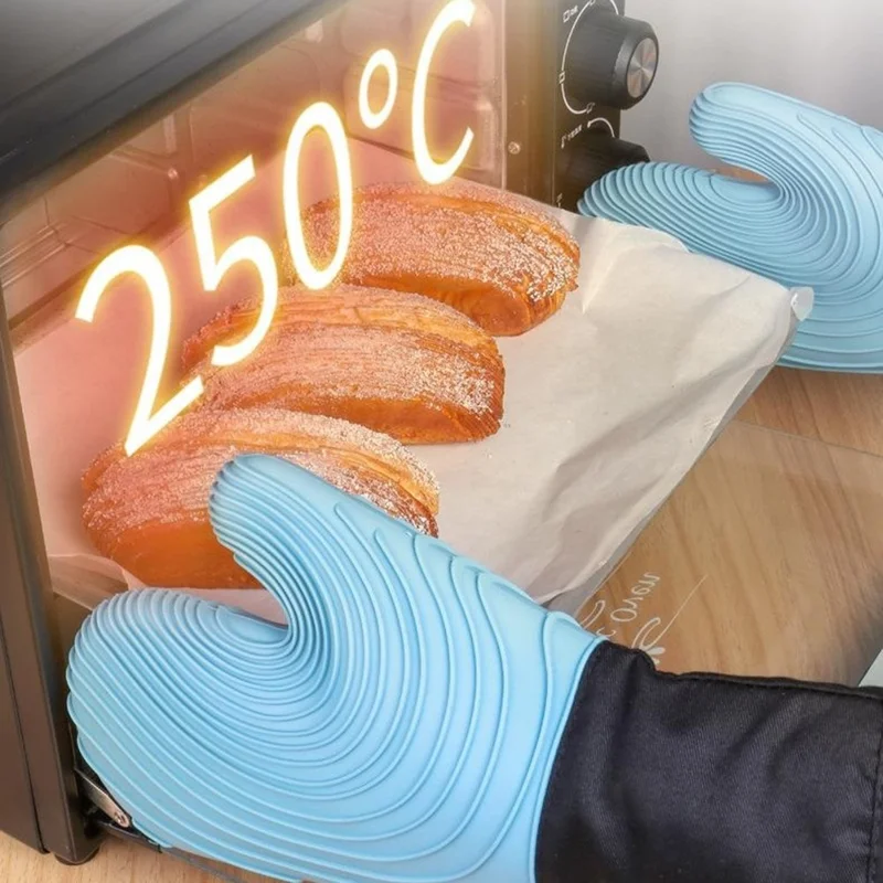 1 Paio di Guanti in Silicone Resistenti al Calore per Cottura Antiscottatura (Privi di BPA, Certificati FDA) - Motivo a Spirale Piatta Blu Cielo