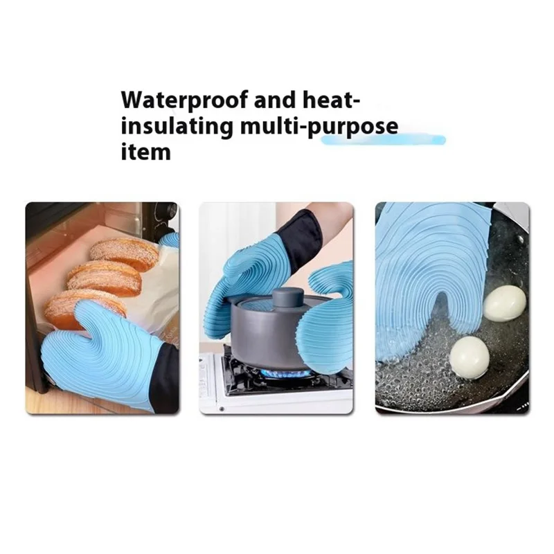 1 Paio di Guanti in Silicone Resistenti al Calore per Cottura Antiscottatura (Privi di BPA, Certificati FDA) - Motivo a Spirale Piatta Blu Cielo