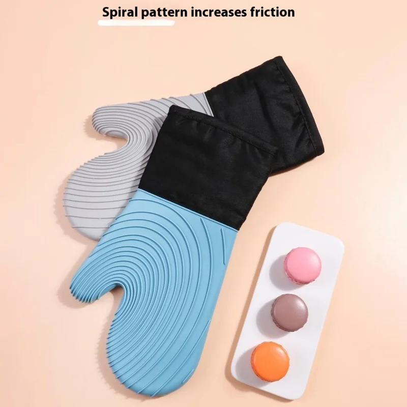 1 Paio di Guanti in Silicone Resistenti al Calore per Cottura Antiscottatura (Privi di BPA, Certificati FDA) - Motivo a Spirale Piatta Blu Cielo