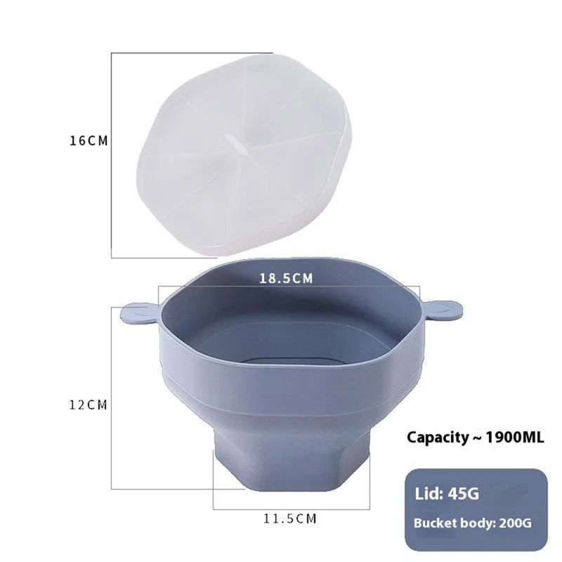 Silicone Popcorn Bowl Microwave Safe Reusable Collapsible Container with Lid  (BPA Free, FDA Certified) - Grey