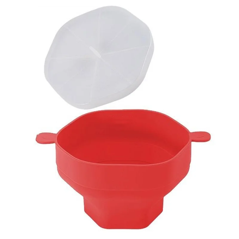 Silicone Popcorn Bowl Microwave Safe Reusable Collapsible Container with Lid  (BPA Free, FDA Certified) - Red