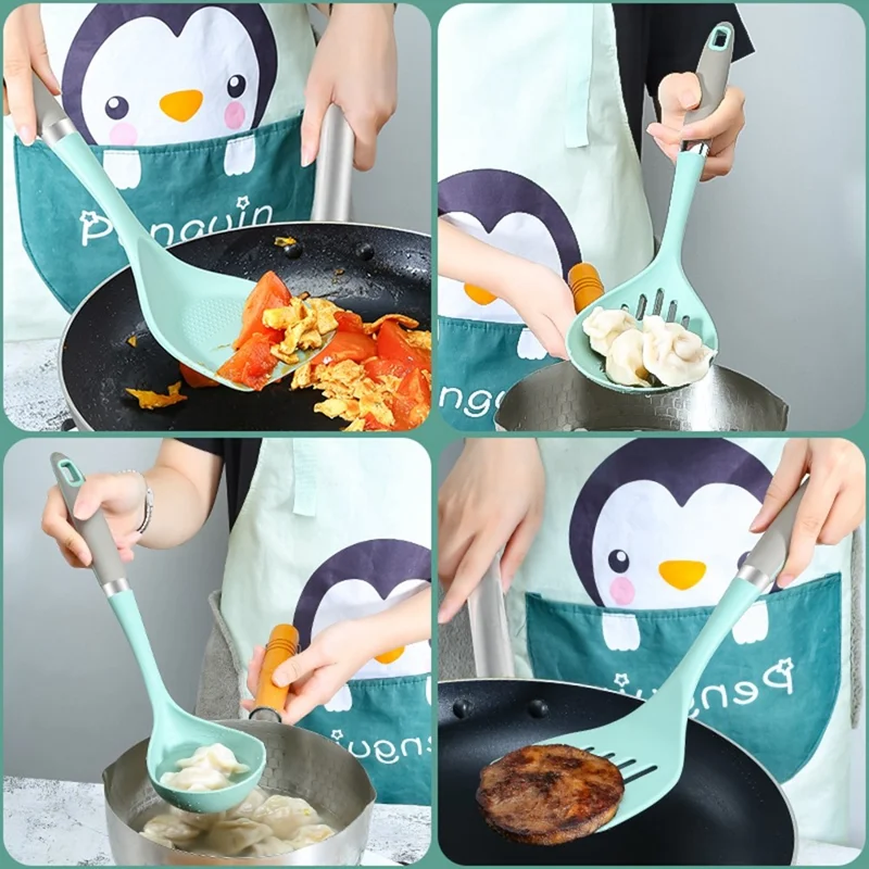 4Pcs / Set Silicone Kitchen Utensils Spatula Ladle Non-Stick Pan Cooking Tools (BPA Free, FDA Certified)