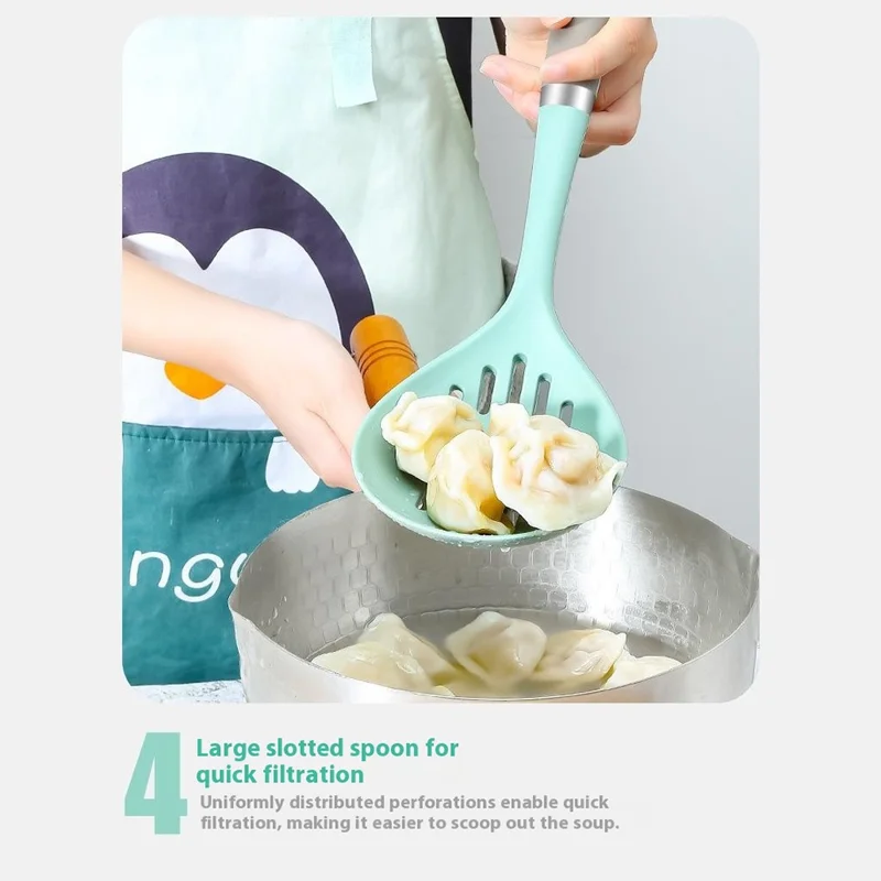 4Pcs / Set Silicone Kitchen Utensils Spatula Ladle Non-Stick Pan Cooking Tools (BPA Free, FDA Certified)