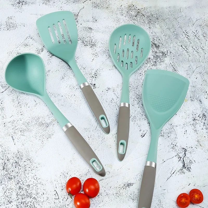 4Pcs / Set Silicone Kitchen Utensils Spatula Ladle Non-Stick Pan Cooking Tools (BPA Free, FDA Certified)