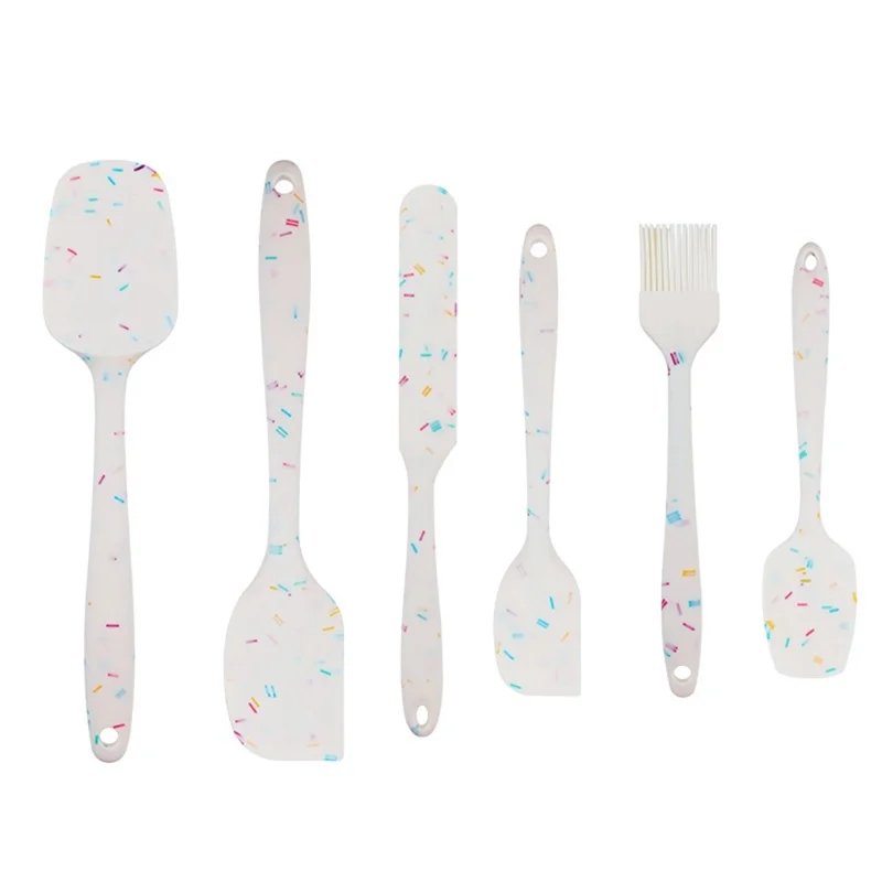 6Pcs / Set Silicone Kitchen Utensils Cooking Tools Cream Scraper Spatula Oil Brush Kit (BPA Free, FDA Certified)