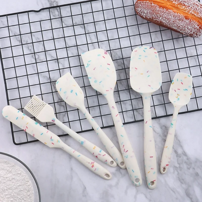 6Pcs / Set Silicone Kitchen Utensils Cooking Tools Cream Scraper Spatula Oil Brush Kit (BPA Free, FDA Certified)