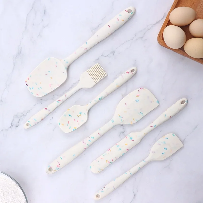 6Pcs / Set Silicone Kitchen Utensils Cooking Tools Cream Scraper Spatula Oil Brush Kit (BPA Free, FDA Certified)