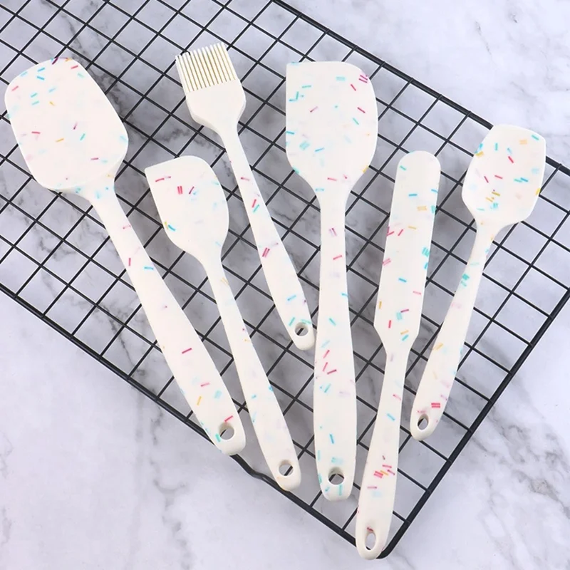 6Pcs / Set Silicone Kitchen Utensils Cooking Tools Cream Scraper Spatula Oil Brush Kit (BPA Free, FDA Certified)
