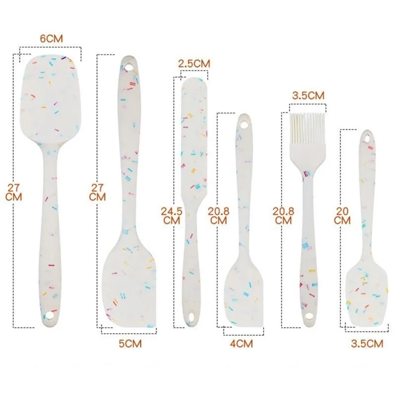6Pcs / Set Silicone Kitchen Utensils Cooking Tools Cream Scraper Spatula Oil Brush Kit (BPA Free, FDA Certified)