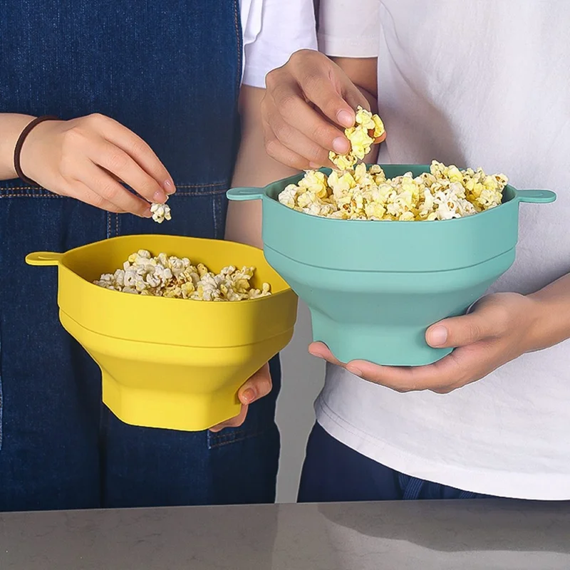 Cuenco de Palomitas de Silicona para Microondas, Plegable y Reutilizable con Tapa y Raspador (Sin BPA, Certificado por la FDA) - Cian