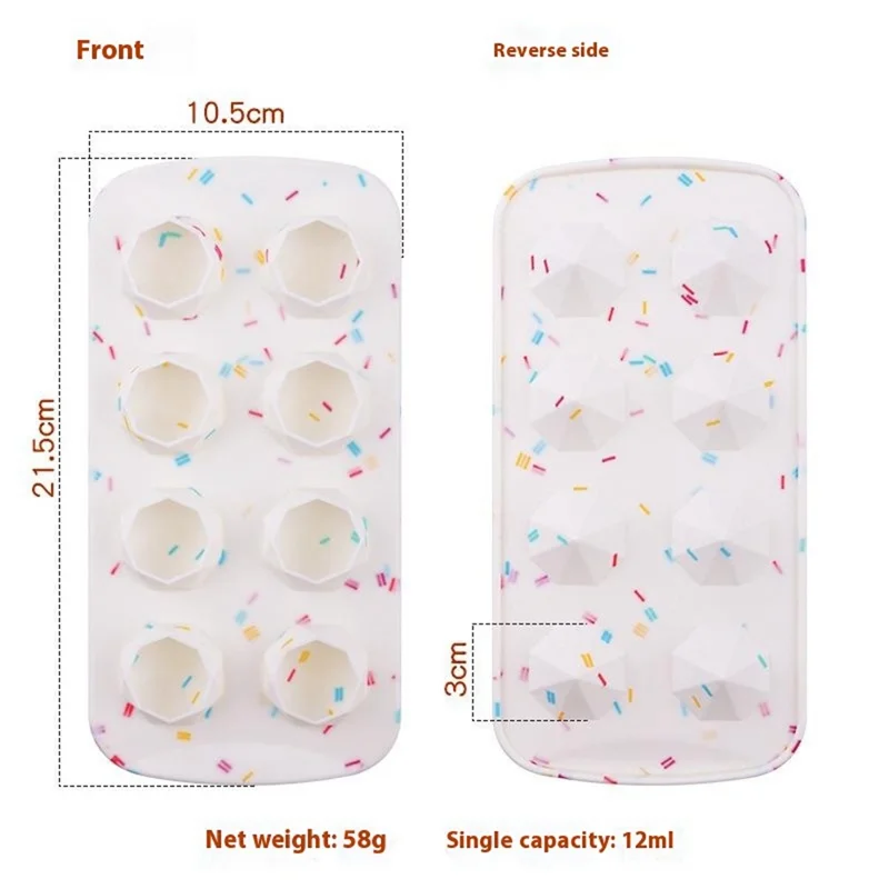 Molde de silicona para hacer cubitos de hielo con forma de diamante, corazón, estrella o redondo, 8 cavidades (libre de BPA, certificado por la FDA) - Diamante / Color caramelo