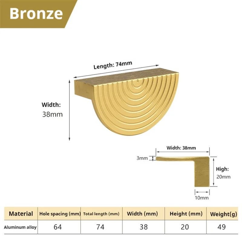 Uchwyt do szuflady TNH3311 półokrągły rozmiar S miedziany uchwyt aluminiowy do szafy i szuflady