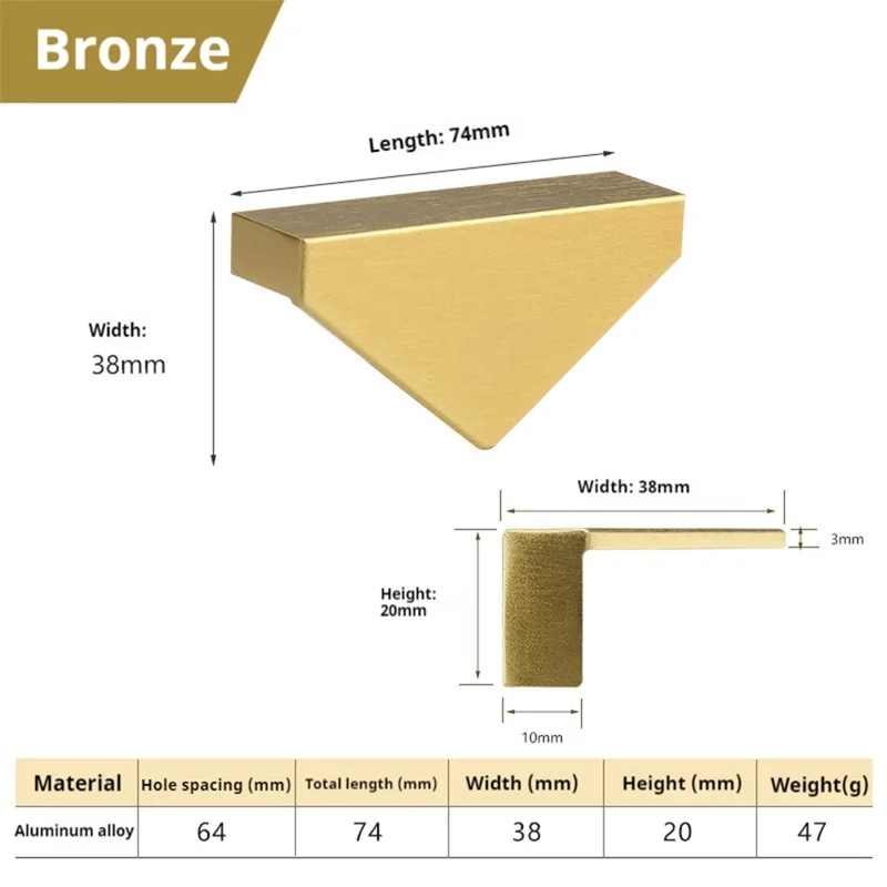 TNH3311 Triangle Copper-Colored Drawer Pull Handle Wardrobe Cabinet Aluminum Alloy Handle