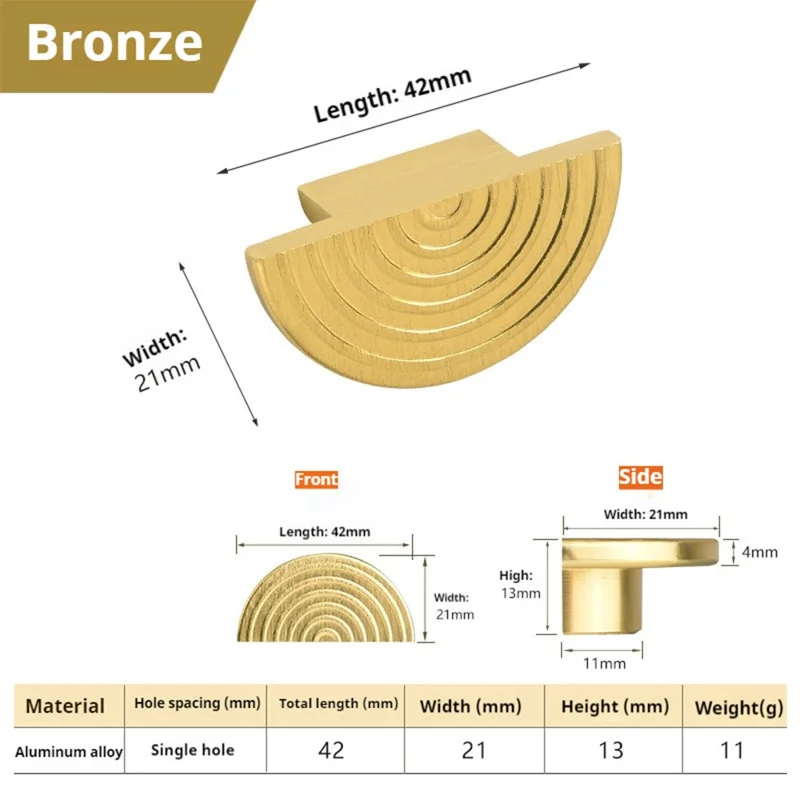 New Chinese Style Copper Tone Drawer Pull Handle Furniture Cabinet Handles, H3315 Single Hole Half Round