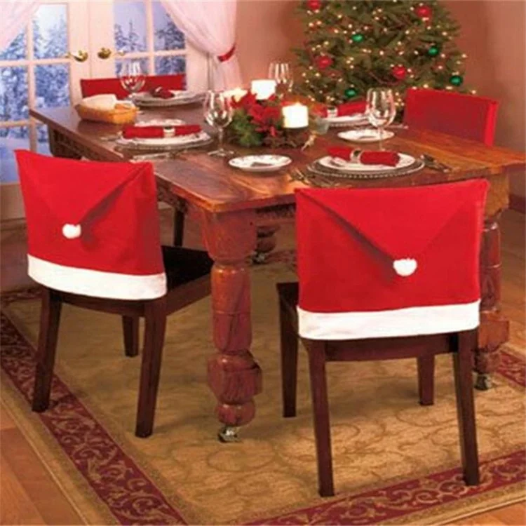 SDYT003 6 pièces / Ensemble Housse de chaise de Noël Chapeau du Père Noël Housse de chaise de salle à manger Coiffe Protège-siège Décoration de table de cuisine à la maison 