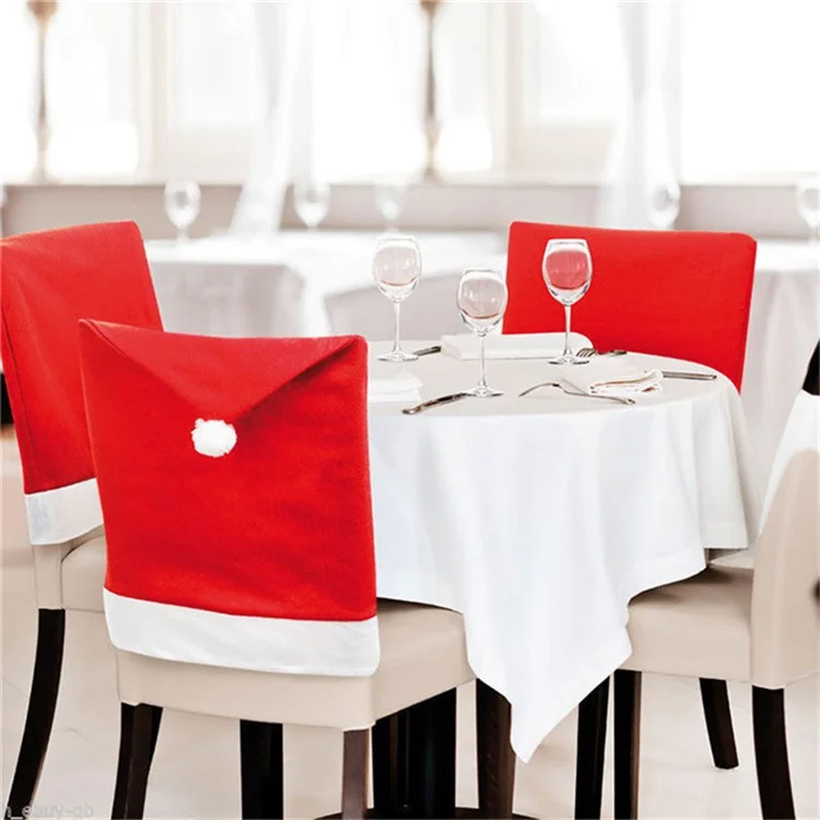 SDYT003 6 pièces / Ensemble Housse de chaise de Noël Chapeau du Père Noël Housse de chaise de salle à manger Coiffe Protège-siège Décoration de table de cuisine à la maison 