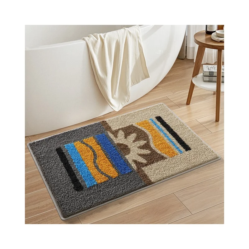 Tapis de bain 50 x 80 cm en microfibre absorbant et antidérapant, séchage rapide, pour la maison - Le Nil / Gris