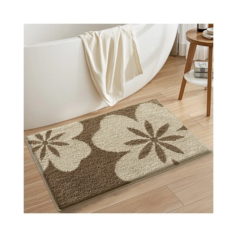 Tapis de salle de bain de 40 x 60 cm, motif floral frais, séchage rapide, antidérapant, tapis doux pour la maison / toilettes - Fleur de café