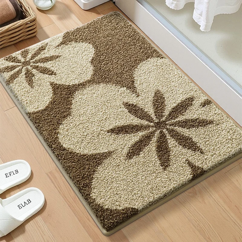Tapis de salle de bain de 40 x 60 cm, motif floral frais, séchage rapide, antidérapant, tapis doux pour la maison / toilettes - Fleur de café