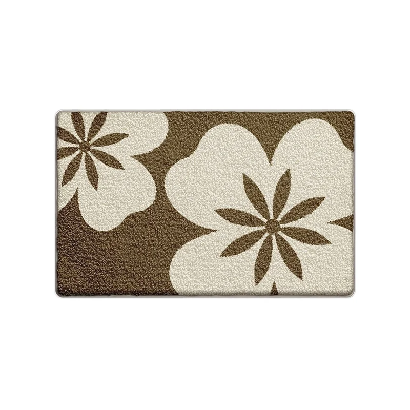 Tapis de salle de bain de 50 x 80 cm à motif floral, séchage rapide, antidérapant, doux au toucher, pour la maison / toilettes - Fleur de café