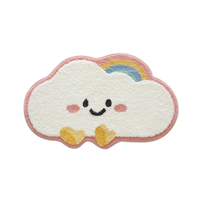 Alfombra de baño de 50 x 80 cm con diseño de nubes de dibujos animados, súper absorbente, de secado rápido y antideslizante para el hogar - Rosa