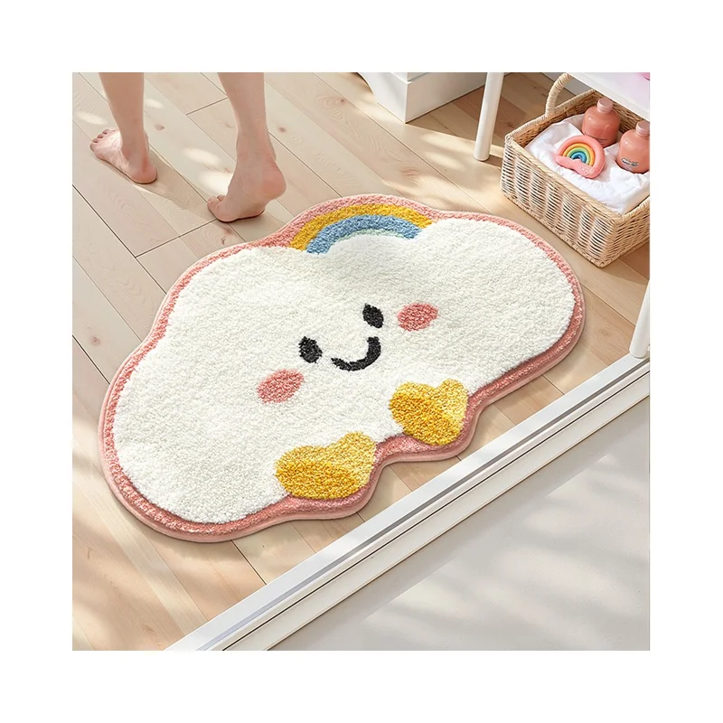Alfombra de baño de 50 x 80 cm con diseño de nubes de dibujos animados, súper absorbente, de secado rápido y antideslizante para el hogar - Rosa