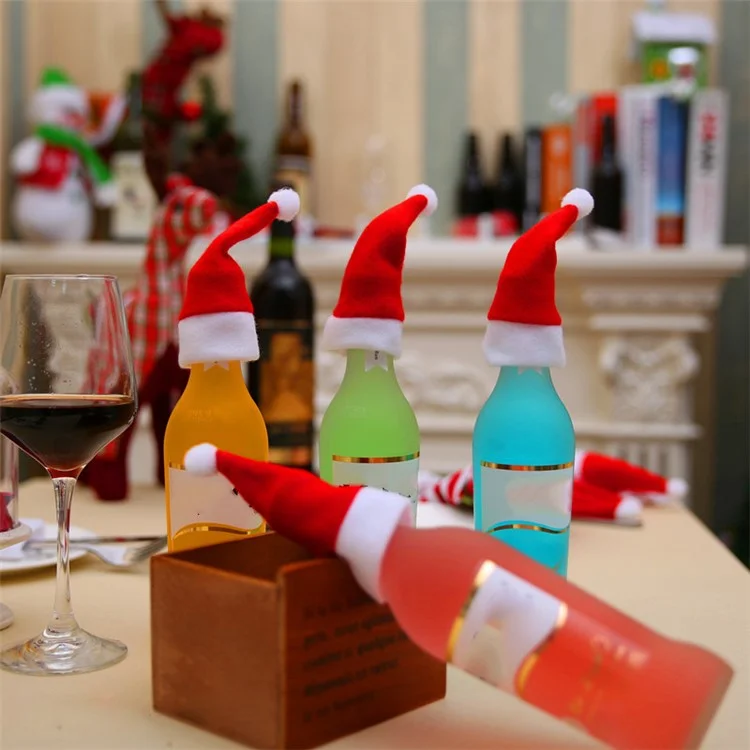 5Pcs / Set Christmas Hat Wine Bottle Cover Decoration Champagne Drink Cap Home Kitchen Accessory