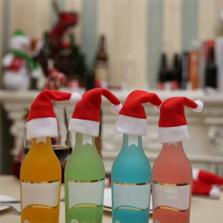 5Pcs / Set Christmas Hat Wine Bottle Cover Decoration Champagne Drink Cap Home Kitchen Accessory