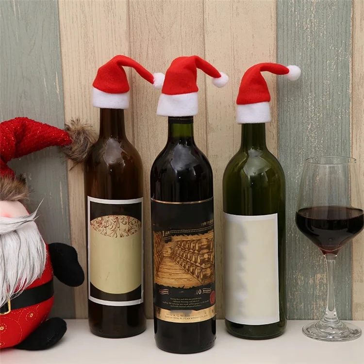 5Pcs / Set Christmas Hat Wine Bottle Cover Decoration Champagne Drink Cap Home Kitchen Accessory